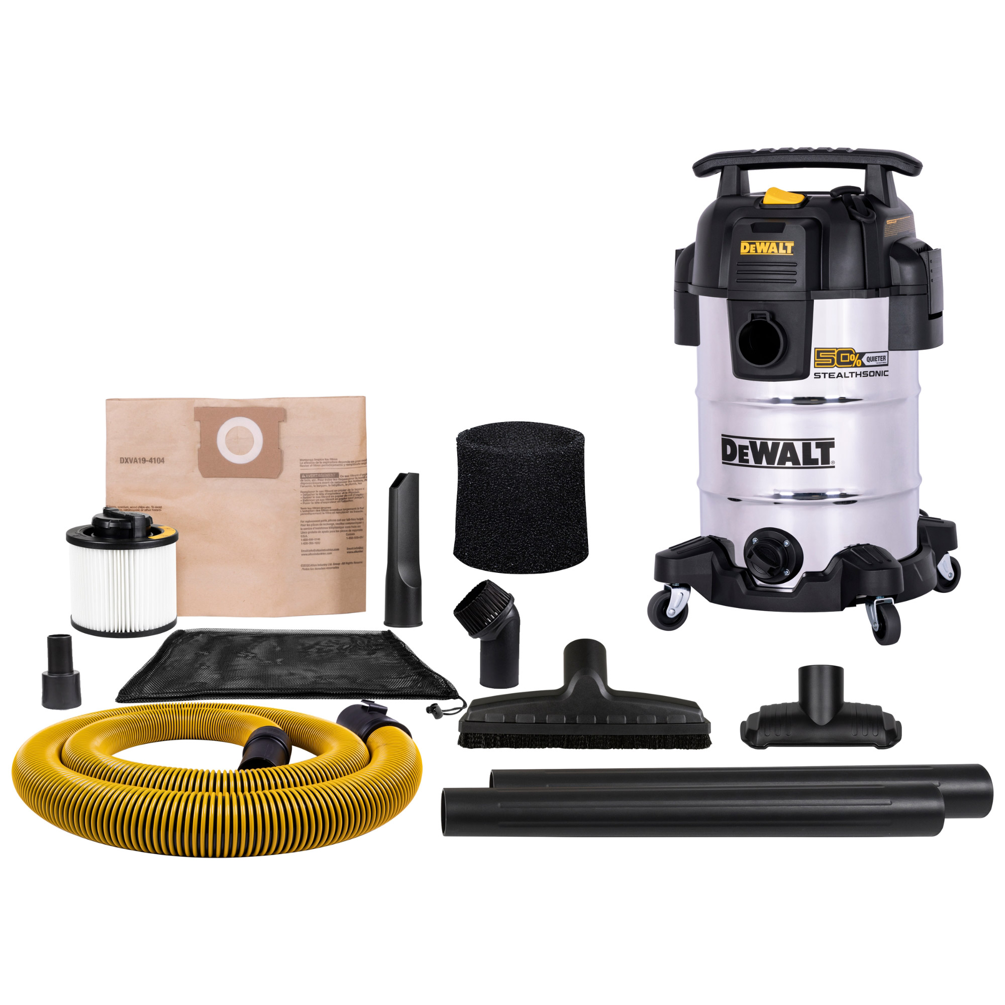 9b0c8a853fe970ecb762406e1785ae34a186248273cb6cd55ae48ab518828bae.jpg Dewalt 8 - Gallon 4 HP Stealthsonic Quiet Stainless Steel Wet Dry Vacuum - Image 1