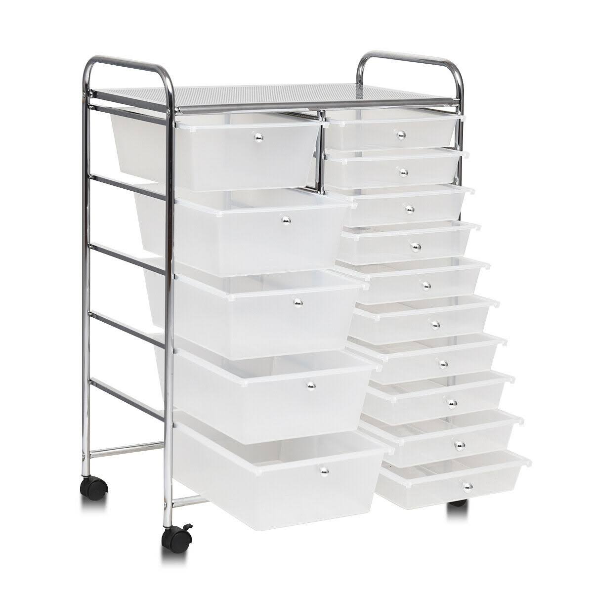9b476fb94afaeacdb16f475261294ae16f3f327d27f30984651c3eb9e1f0c3a3.jpg 15 Drawers Rolling Storage Cart Organizer-Clear - Image 1
