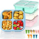 Bento Lunch Box, Reusable Bento Boxes Kids with 4 Compartments & Fork, Lunch Snack Containers for Kids Adults, Divided Food Storage Containers for
