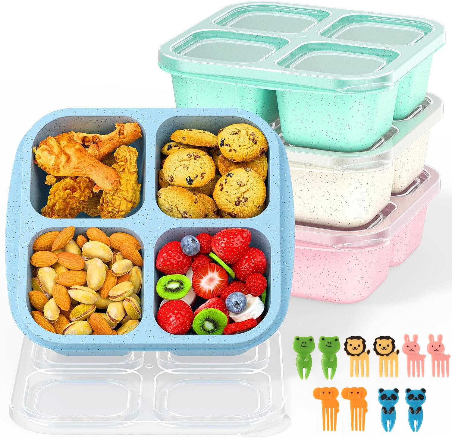 9b6358dc204bca5347ccae82bbc5260e72093d40f9e4154a16d12790cafbfb0c.jpg Bento Lunch Box, Reusable Bento Boxes Kids with 4 Compartments & Fork, Lunch Snack Containers for Kids Adults, Divided Food Storage Containers for - Image 1