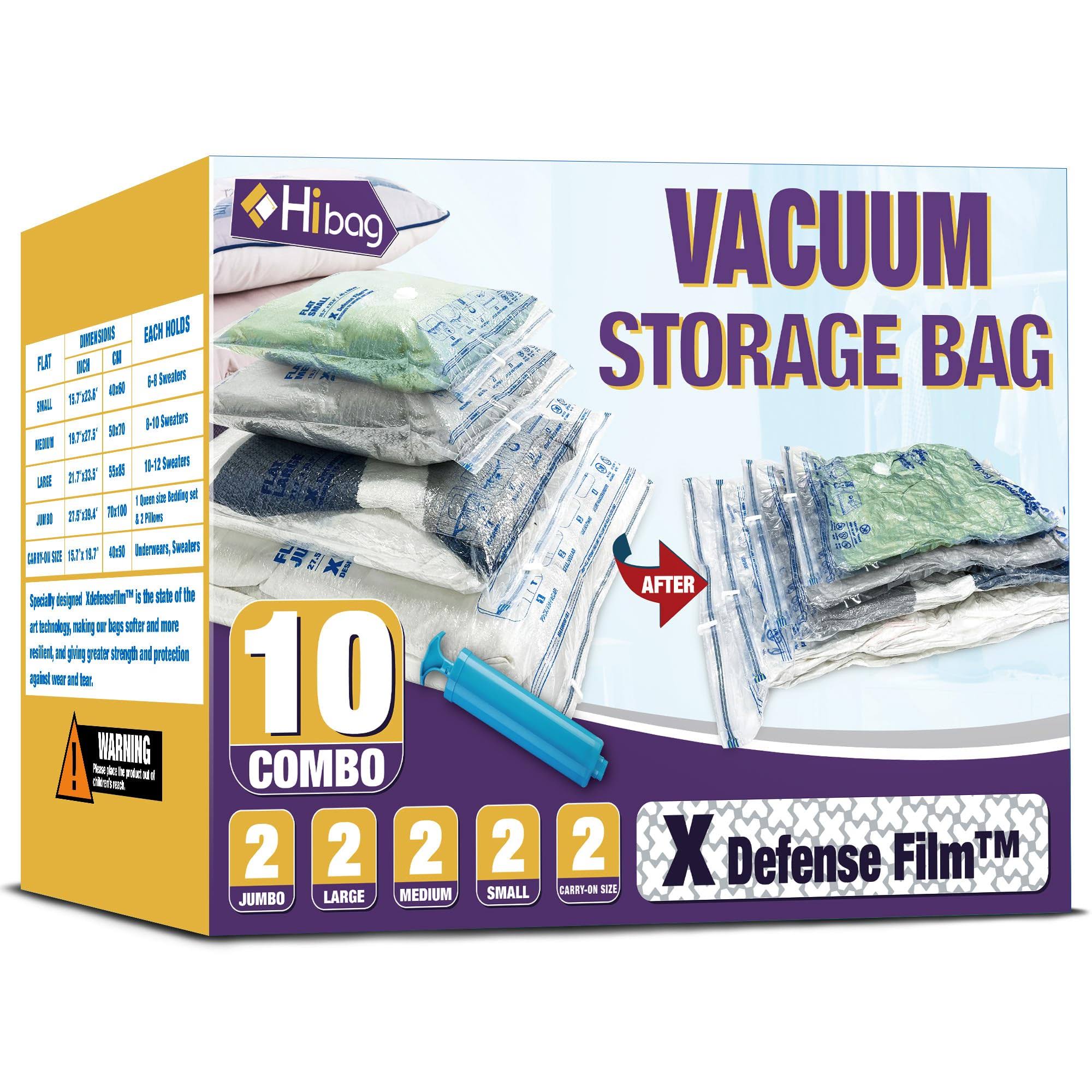 9b6a9b26ae89d912b7df5bd03500e87f9f73a3d099d65b6d78110b0af8aa2aeb.jpg Hibag Space Saver Bags, Vacuum Storage Bags, 10-Pack Vacuum Seal Bags (2 Jumbo, 2 Large, 2 Medium, 2 Small, 2 Roll-Up) with - Image 1