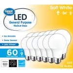 Great Value LED Light Bulb, 9W (60W Equivalent) A19 General Purpose Lamp E26 Medium Base, Non-Dimmable, Soft White, 12-Pack, Size: 12 Bulbs