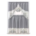 GOHD Arch Floral Kitchen Curtain Set/Swag Valance & Tier Set. Nice Matching Color Floral Embroidery on Border with Cutworks (Silver Grey)