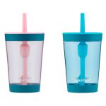 Contigo Kids Spill-Proof 14oz Tumbler with Straw and BPA-Free Plastic, Fits Most Cup Holders and Dishwasher Safe, 2-Pack Strawberry Cream & Blue