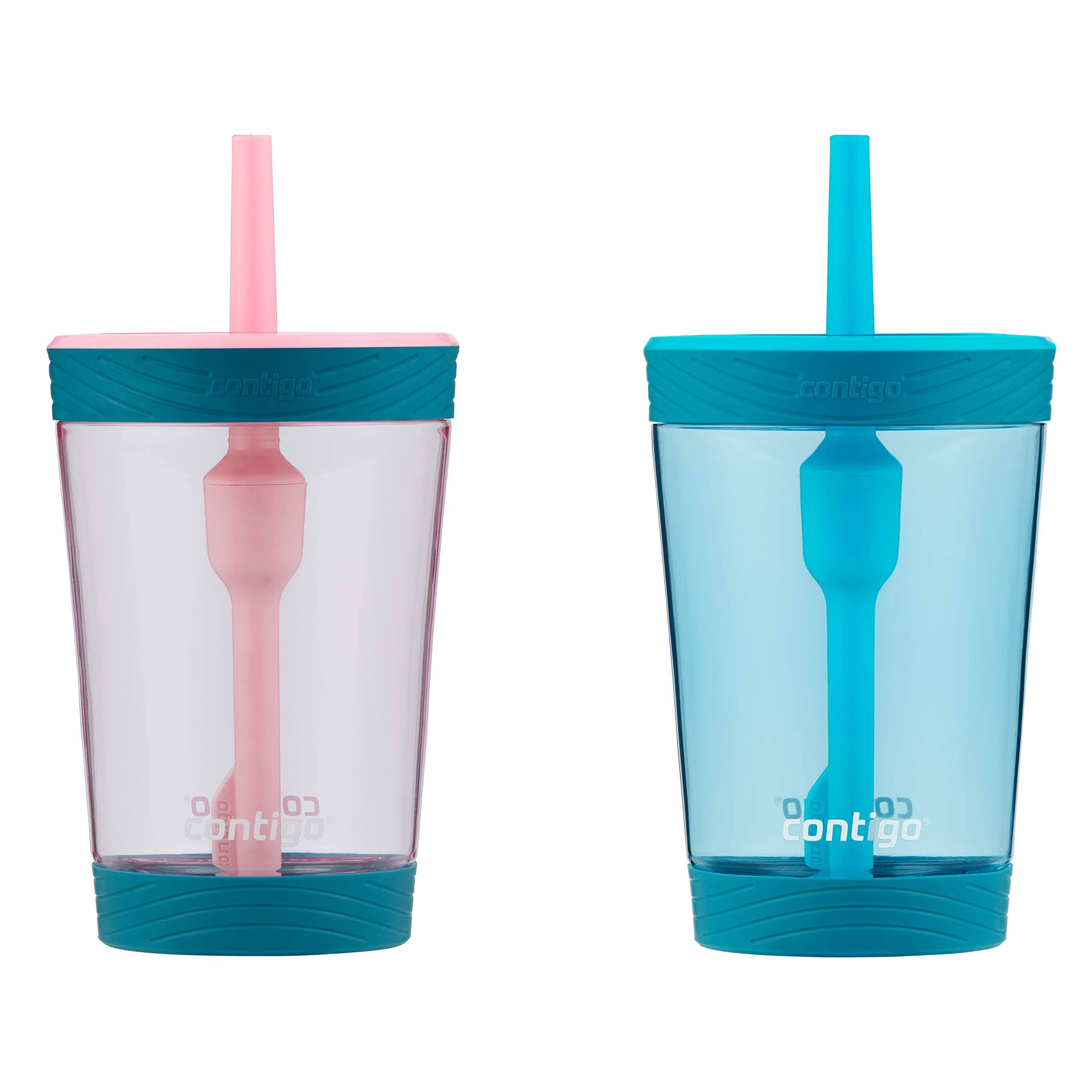 9bc356b335ae3898202b1c25b022ffc94b9b9a21faf2b39b5af60e7e8ec778b7.jpg Contigo Kids Spill-Proof 14oz Tumbler with Straw and BPA-Free Plastic, Fits Most Cup Holders and Dishwasher Safe, 2-Pack Strawberry Cream & Blue - Image 1