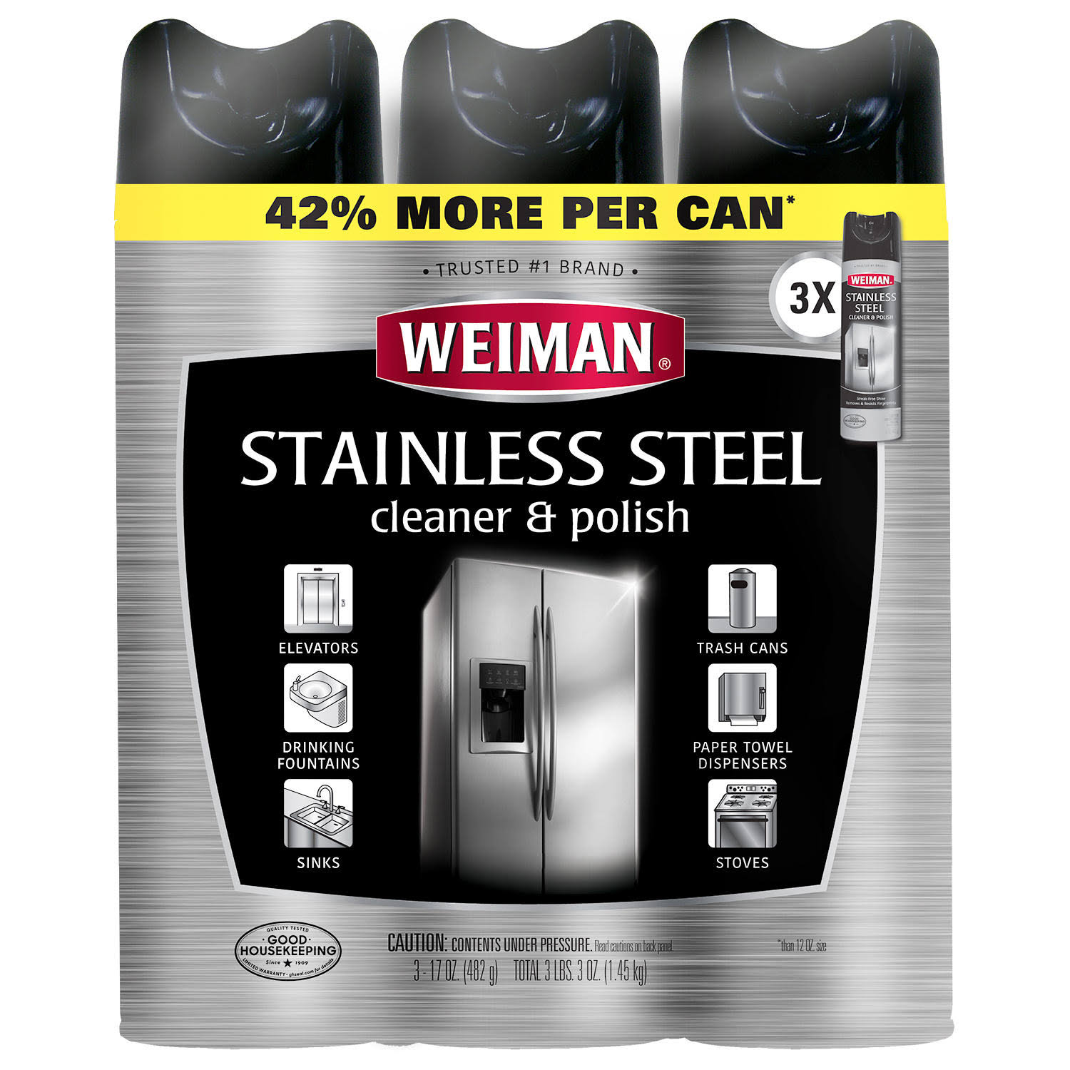 9bc3716c343cff17a7ac30b74d46602fbad8df9af1f89277c9e001a8ac01543f.jpg Weiman Stainless Steel Cleaner & Polish (17oz.,3pk.) - Image 1