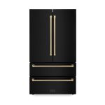 ZLINE 36" Autograph Edition 22.5 Cu. ft Freestanding French Door Refrigerator with Ice Maker in Fingerprint Resistant Black Stainless Steel with