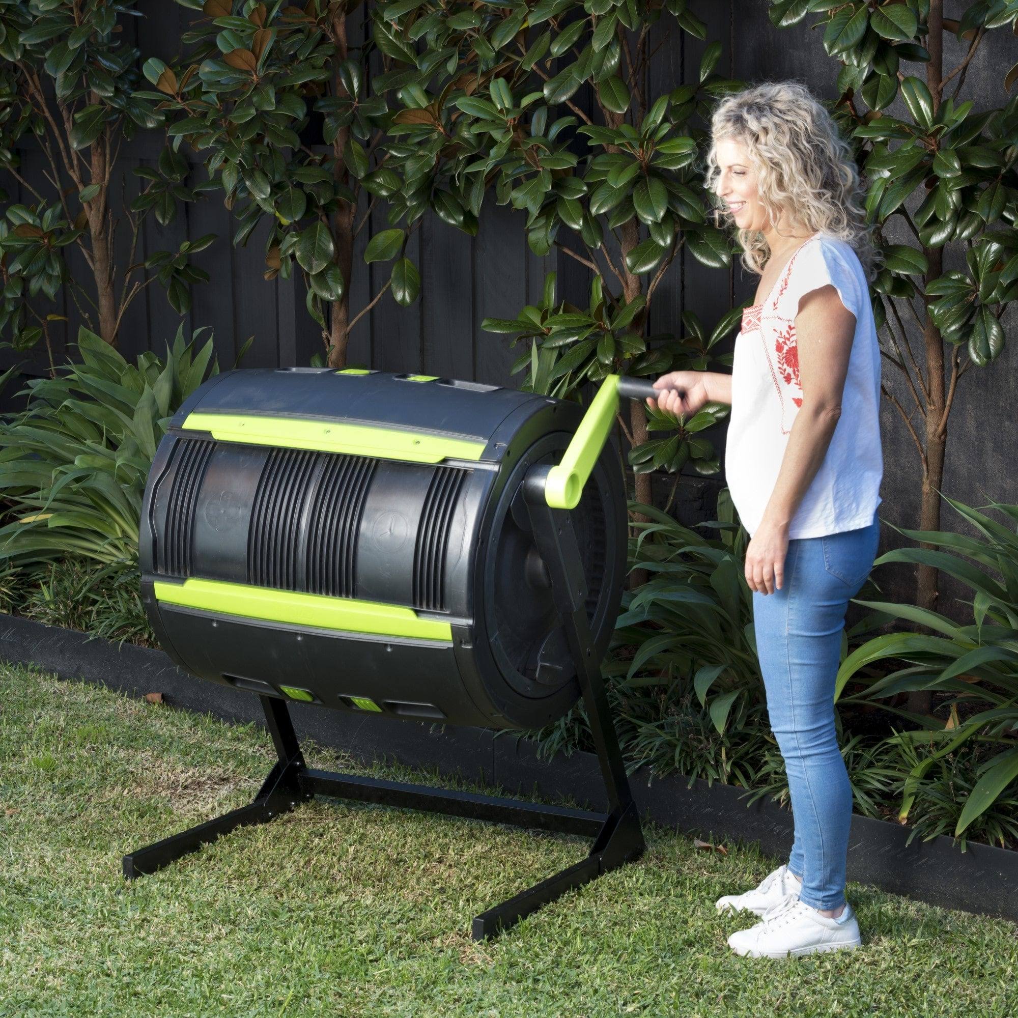 9bd20b464396df6bf2d88f9922c085b49c870fd65c998cd889a6f9455676be5b.jpg Maze Two Stage Compost Tumbler 65 Gallons - Image 1