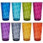 US Acrylic Optix 20 Ounce Plastic Stackable Water Tumblers in Jewel Tone Colors Set of 8 Drinking Cups Reusable, BPA-Free, Made