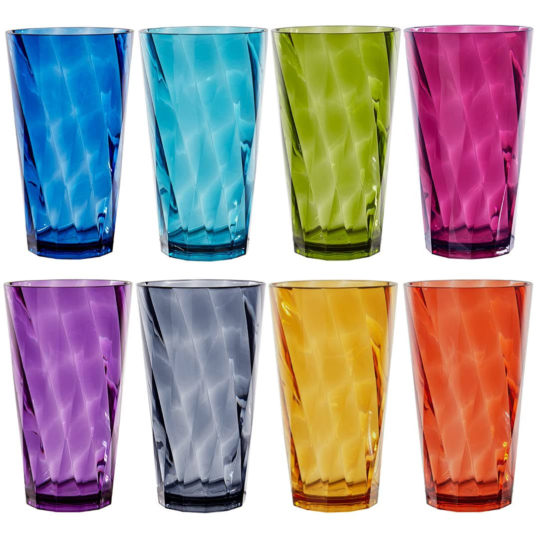 9bf13a2bda4253c2f2bd90c74e83f49a0efc04b1cf93793d085746df31a9f554.jpg US Acrylic Optix 20 Ounce Plastic Stackable Water Tumblers in Jewel Tone Colors Set of 8 Drinking Cups Reusable, BPA-Free, Made - Image 1