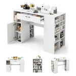 53" Counter Height Sewing Craft Table with 14 Storage Cubes, Large Drawer, Cabinet & Adjustable Shelf, 36" Artwork Workstation Drafting Writing Desk