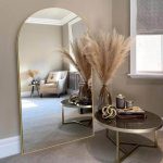 LuxHomez 32 in. W x 71 in. H Oversized Modern Arch Wood Full Length Mirror Gold Wall Mounted/Standing Mirror Floor Mirror
