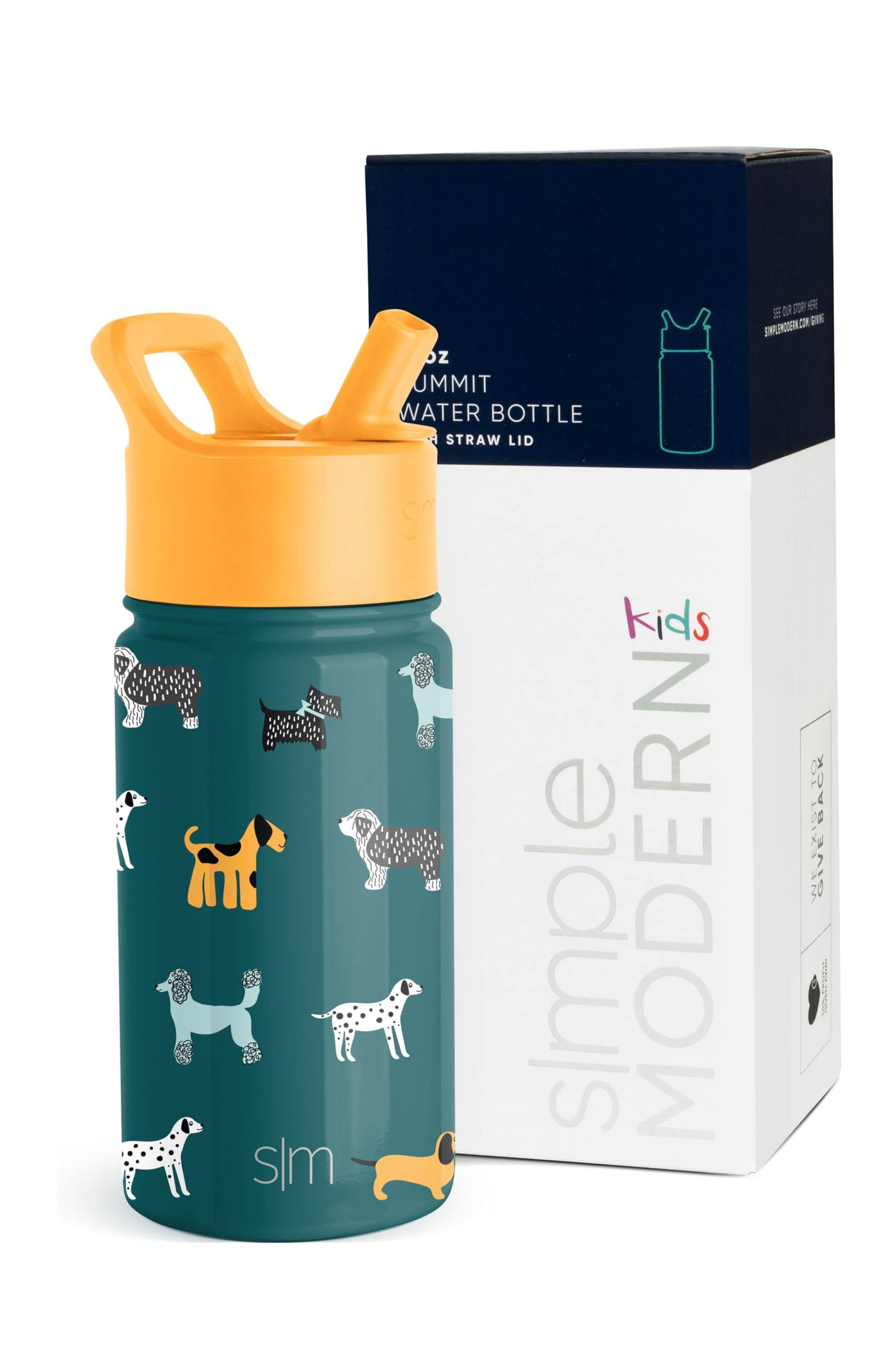 9c45871125aec085c2927079e7f80a574bd452e45b6255ecefbbd5e1bf2be676.jpg Simple Modern Kids Water Bottle with Straw Lid | Insulated Stainless Steel Reusable Tumbler for Toddlers, Boys | Summit | 14oz, Dog Days - Image 1