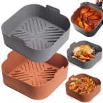 Silicone Air Fryer Basket Liners Square - 2pcs Reusable Air Fryer Silicone Pots for Food Safe Air Fryers Oven Accessories(8.5 inch)