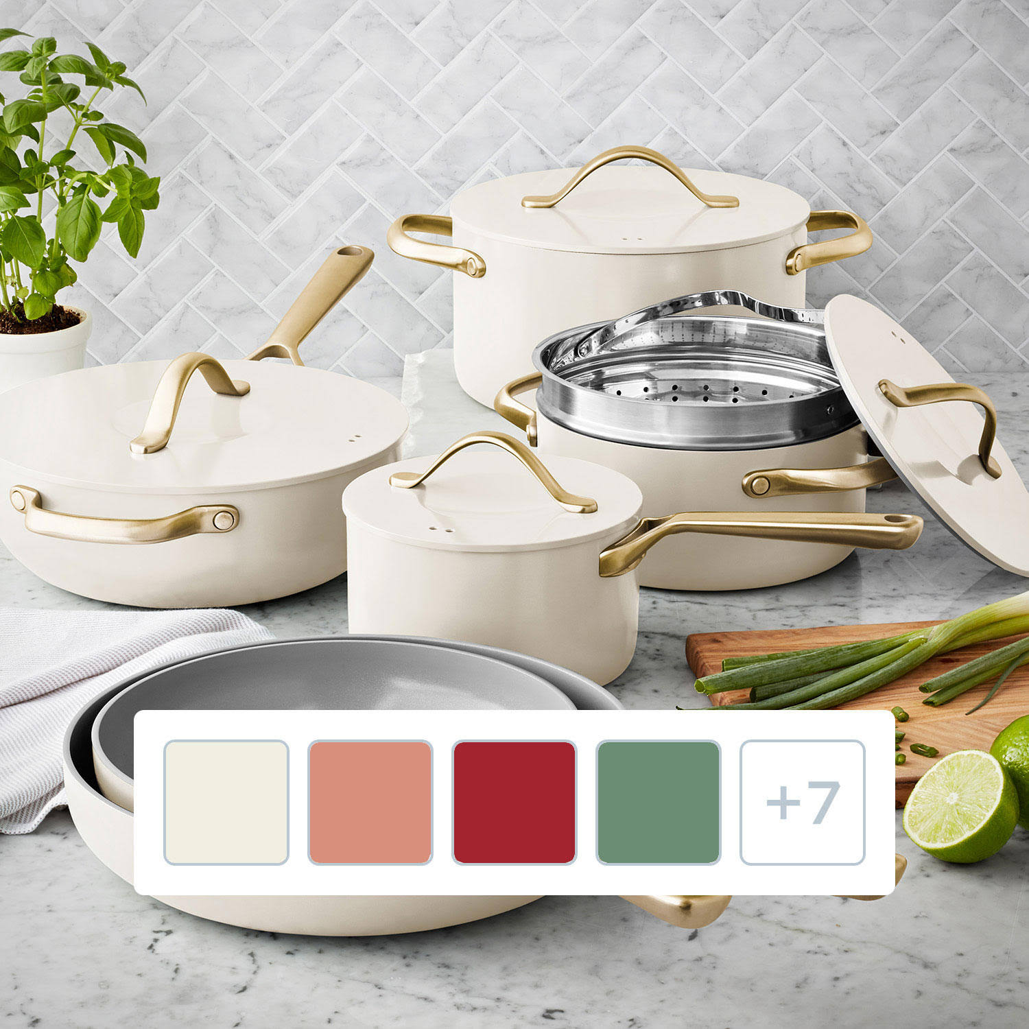 9cc74c54be4b3b44b2b659dfe07f82936e7fddc1cbdb33cb433e544a1369ac33.jpg Member's Mark 11-Piece Modern Ceramic Cookware Set (Cream) - Image 1