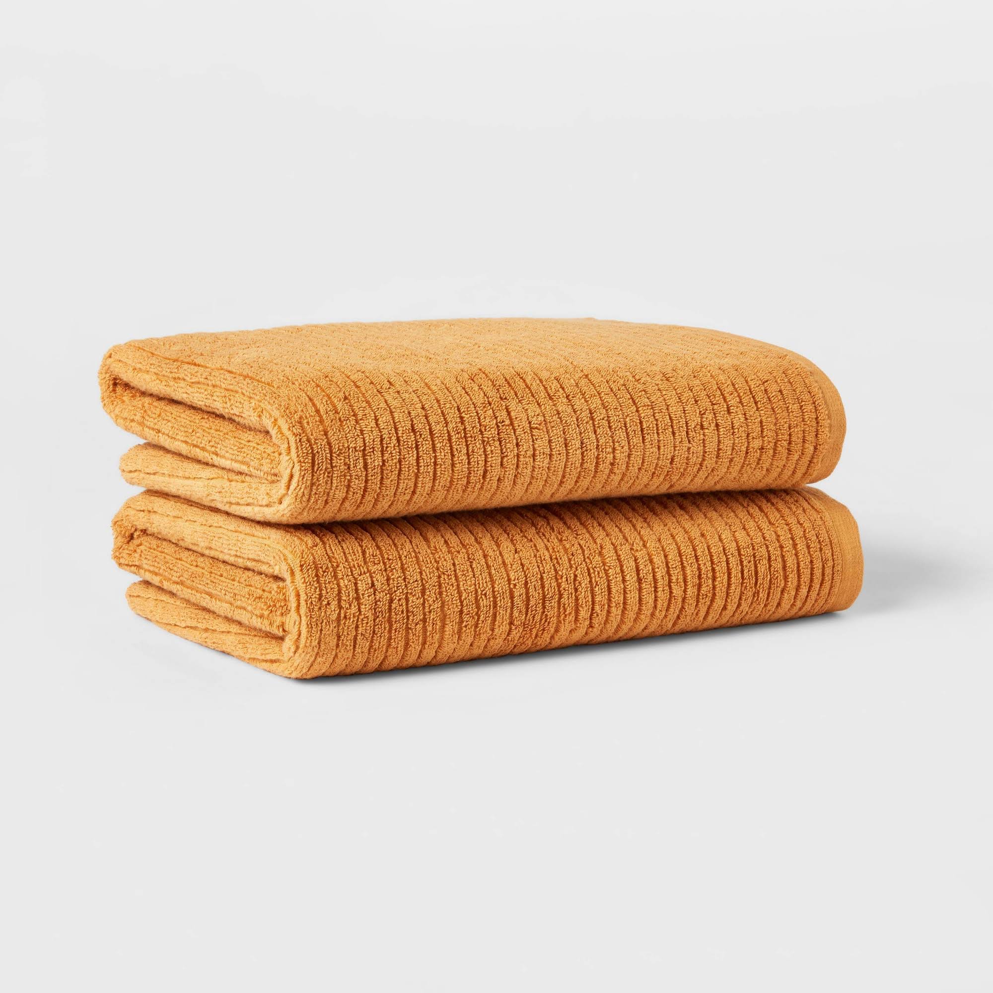 9cccf11edb6b7cbf276f38fed91f70f03a91f3c510e6249fc9fb102b9afc99b5.jpg 2pk Quick Dry Ribbed Bath Towel Set Gold - Threshold - Image 1