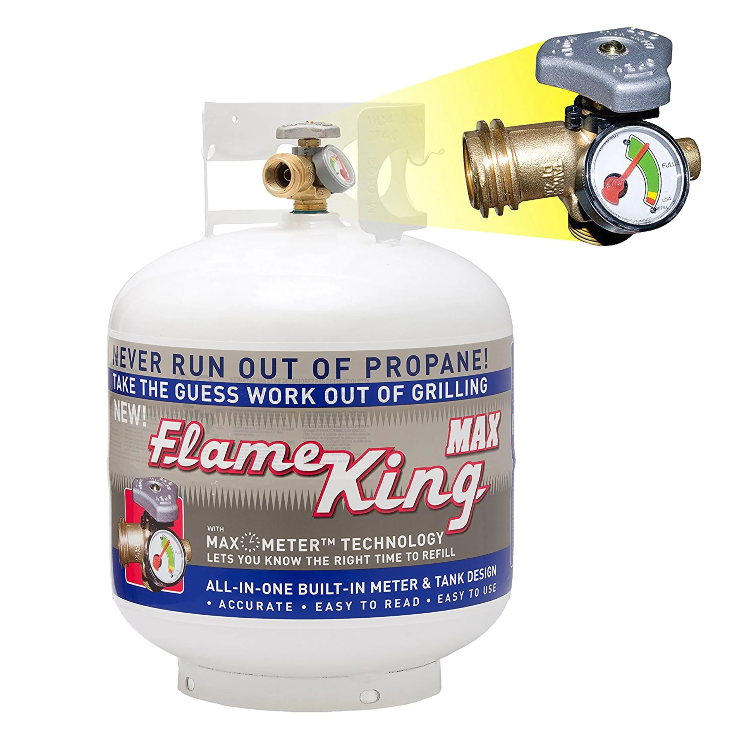 Flame King 20 lb. Propane Cylinder with Type 1 Overfill Protection Device Valve and Built - in Gauge (Ships Empty)