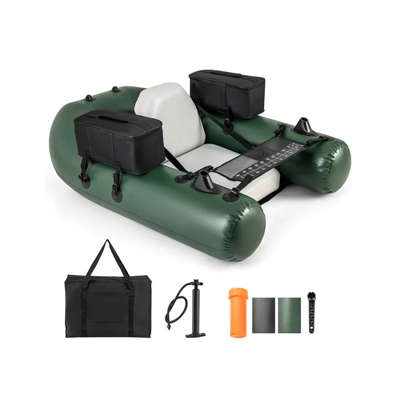 9cdcffefdb63f92260fca4676f659e0b2edb136716480463a5b639bbd1a52533.webp Inflatable Fishing Float Tube with 2 Large Storage Pockets, Angling Base, 20" Fish Ruler & 4 Motor Buckles, 352LBS Capacity Belly Boat for Fly Fishing - Image 1