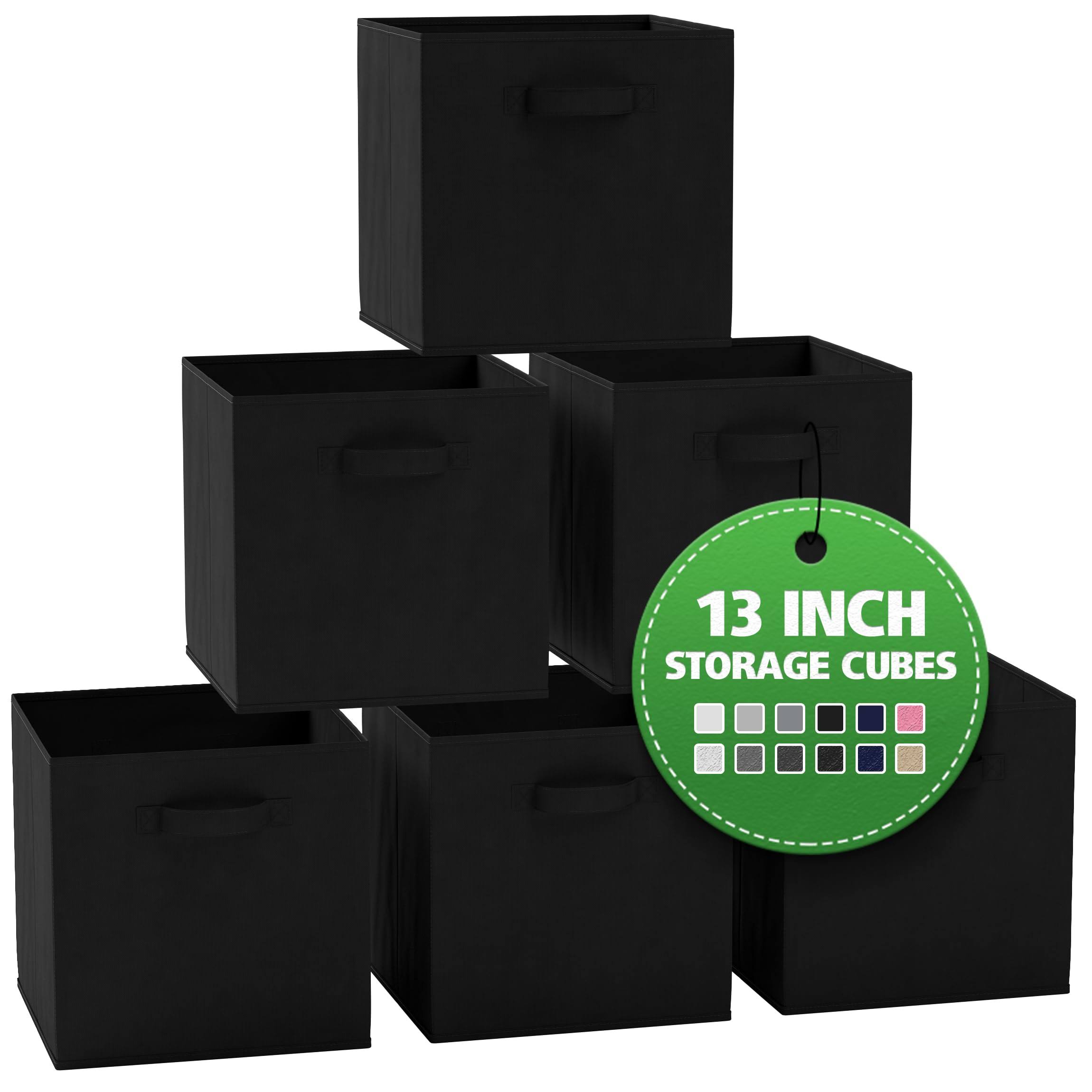 9d402b383bd8006a6c1f5f82ff99bf5b71e159b717167a38505703013c4a64dc.jpg 13 inch Fabric Storage Cubes for Cube Organizer - 6 Pack Heavy Duty Black Storage Bins - Cube Storage Bin, Use As A Clothes Storage Box in Closet, BAS - Image 1