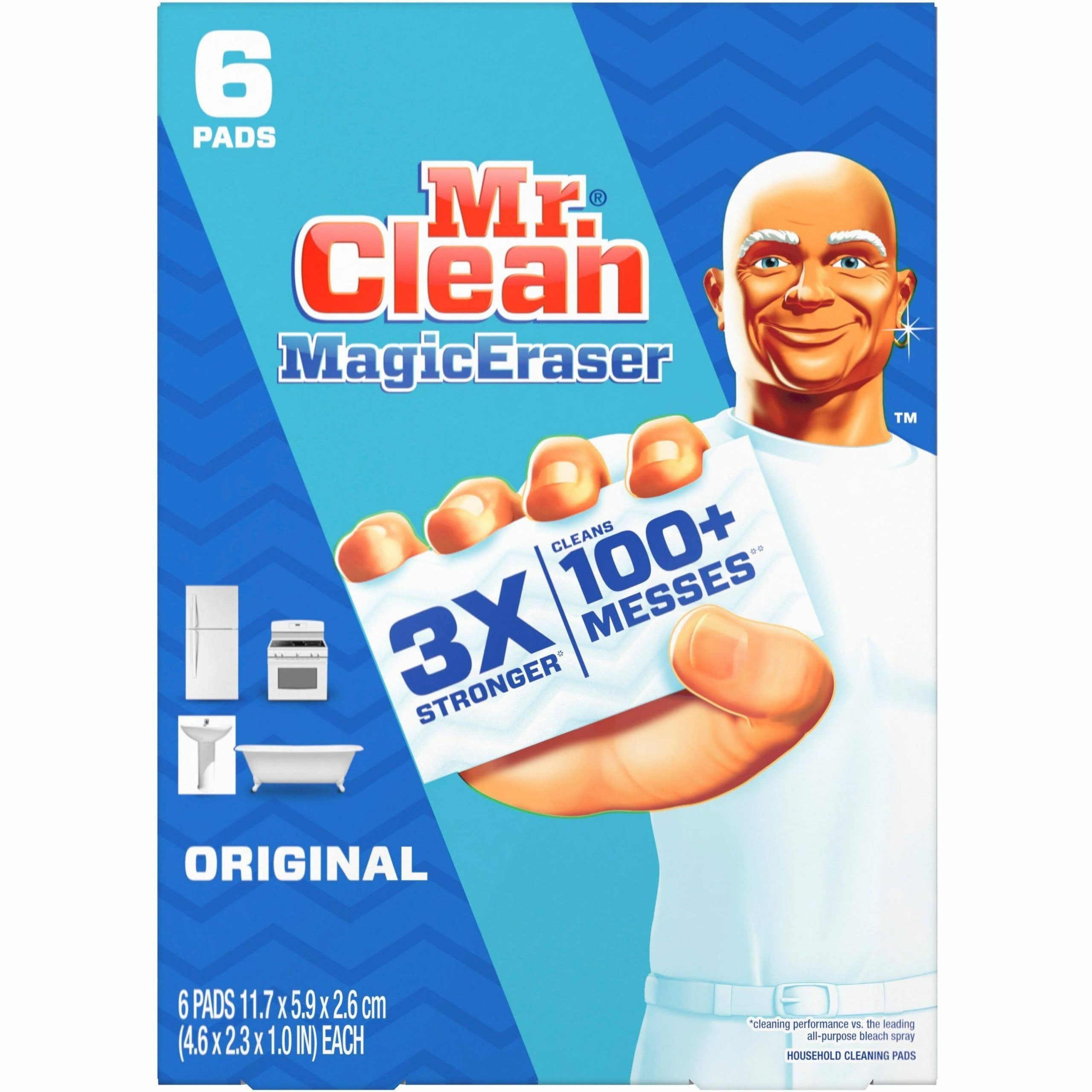 9d54f65b5d8c228e70121a43f006c8fc2c510d8b7599252e046b157e81f563fd.jpg Mr. Clean Cleaning Pads, Household, MagicEraser, Original - 6 pads - Image 1