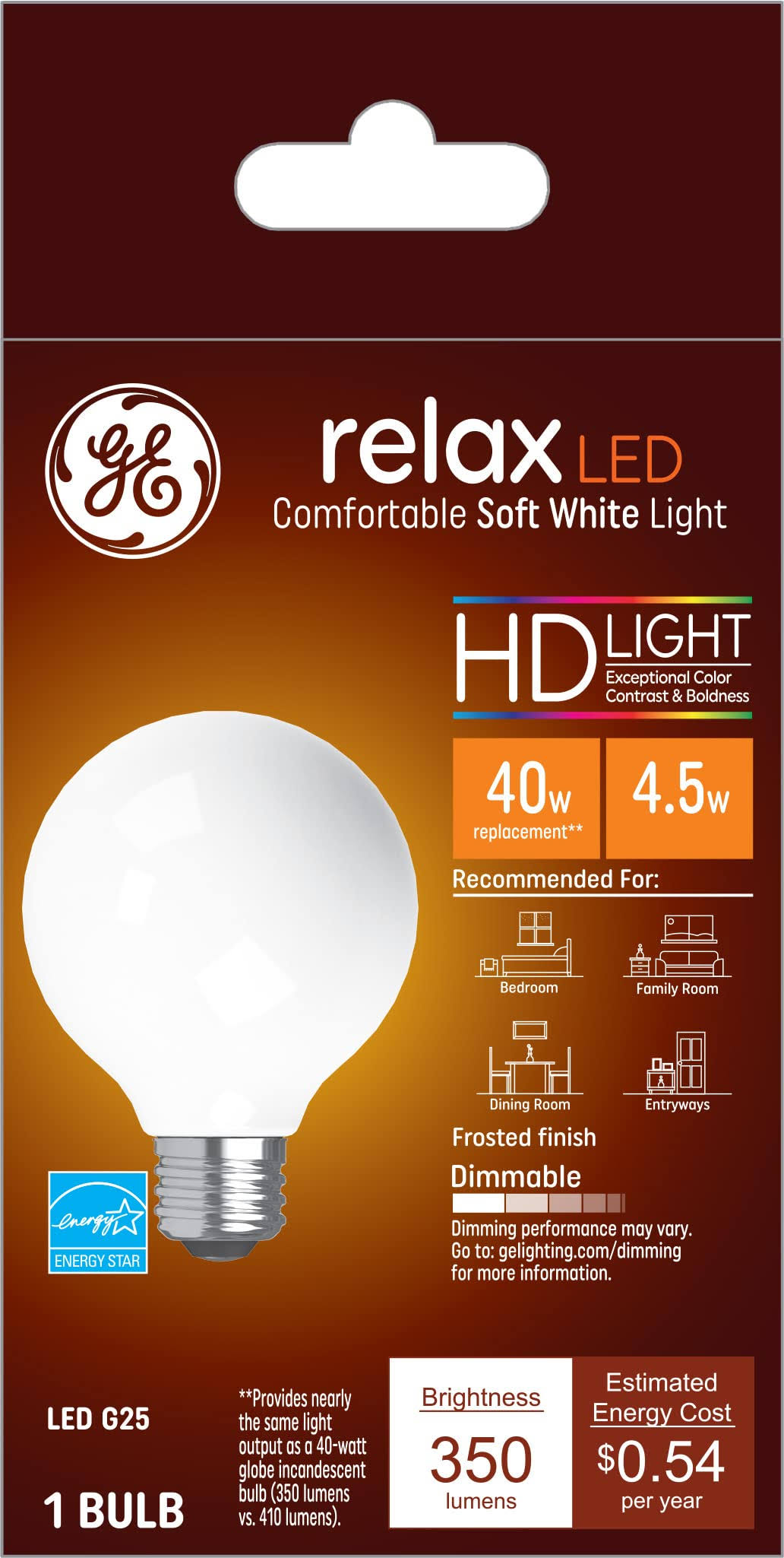 9d5b3b807e5011906dc730a03086545377b2f7208b12da59db3c0ac63196f47a.jpg GE Lightning LED20 Deco Frosted Finish Dimmable Durable LED Bulb, 40W, Soft White - Image 1