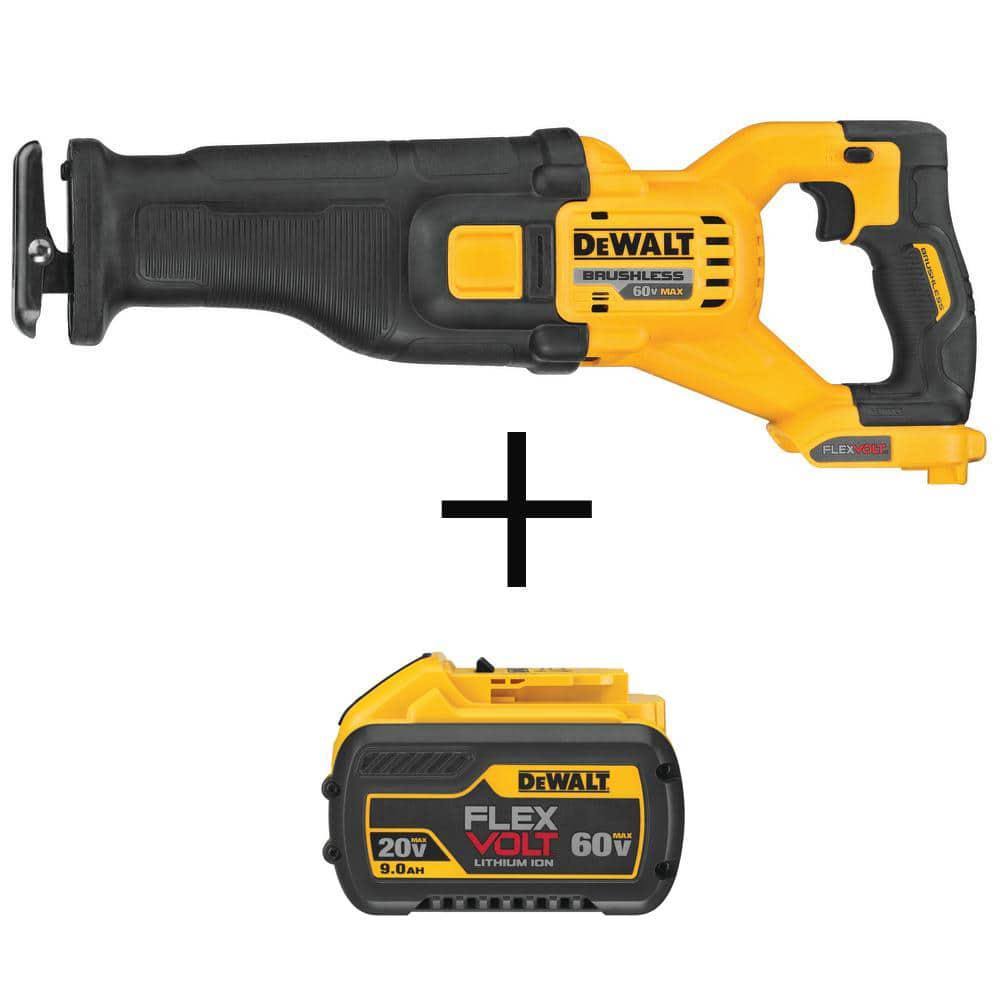 9d7b88a1dd6f00a77c9f572c94947b826789482c7671cee5cc9a8332cf4c03d9.jpg DeWalt FLEXVOLT 60-Volt Max Li-ion Cordless Brushless Reciprocating Saw with FLEXVOLT 20V/60V Battery Pack 9.0 Ah (Tool-Only) - Image 1