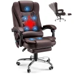 AECOJOY Office Chair with 7 Points Vibration Massage&Heat Functions, Brown Leather with Footrest