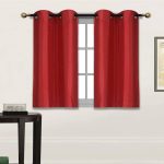 Fancy Linen 2 Panel Faux Silk Blackout Curtain Set Solid Red with Grommet Top Room Darkening Short Tier Drapes for Kitchen, Bathroom or Any Small