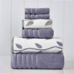 6-Piece Yarn Dyed Towel Set Organic Vines Grey Lavender
