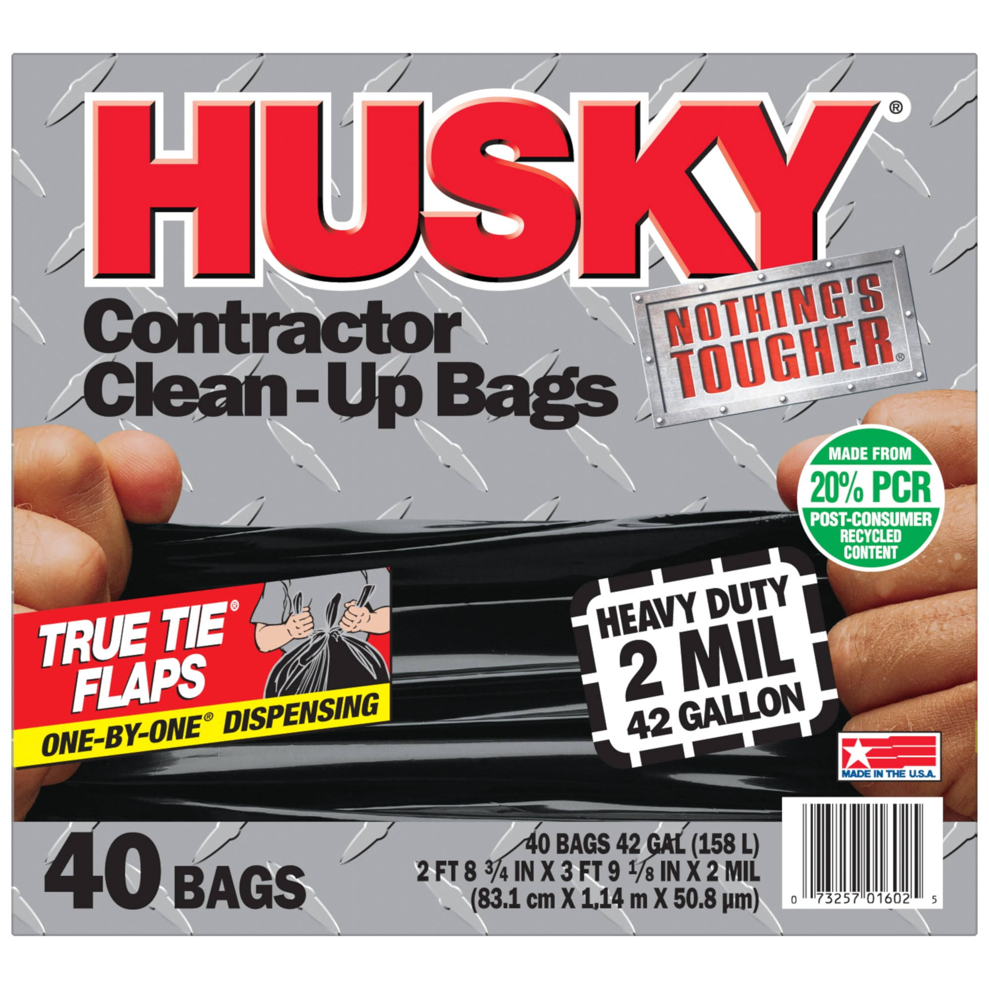 9dcedfe443d69335124fea64549f3b613053f983b2723e1e78fe19e8865e5706.jpg Husky Heavy Duty Contractor Black Bags, 42 Gallon, 40 Bags, 2 Mil (20% PCR) - Image 1