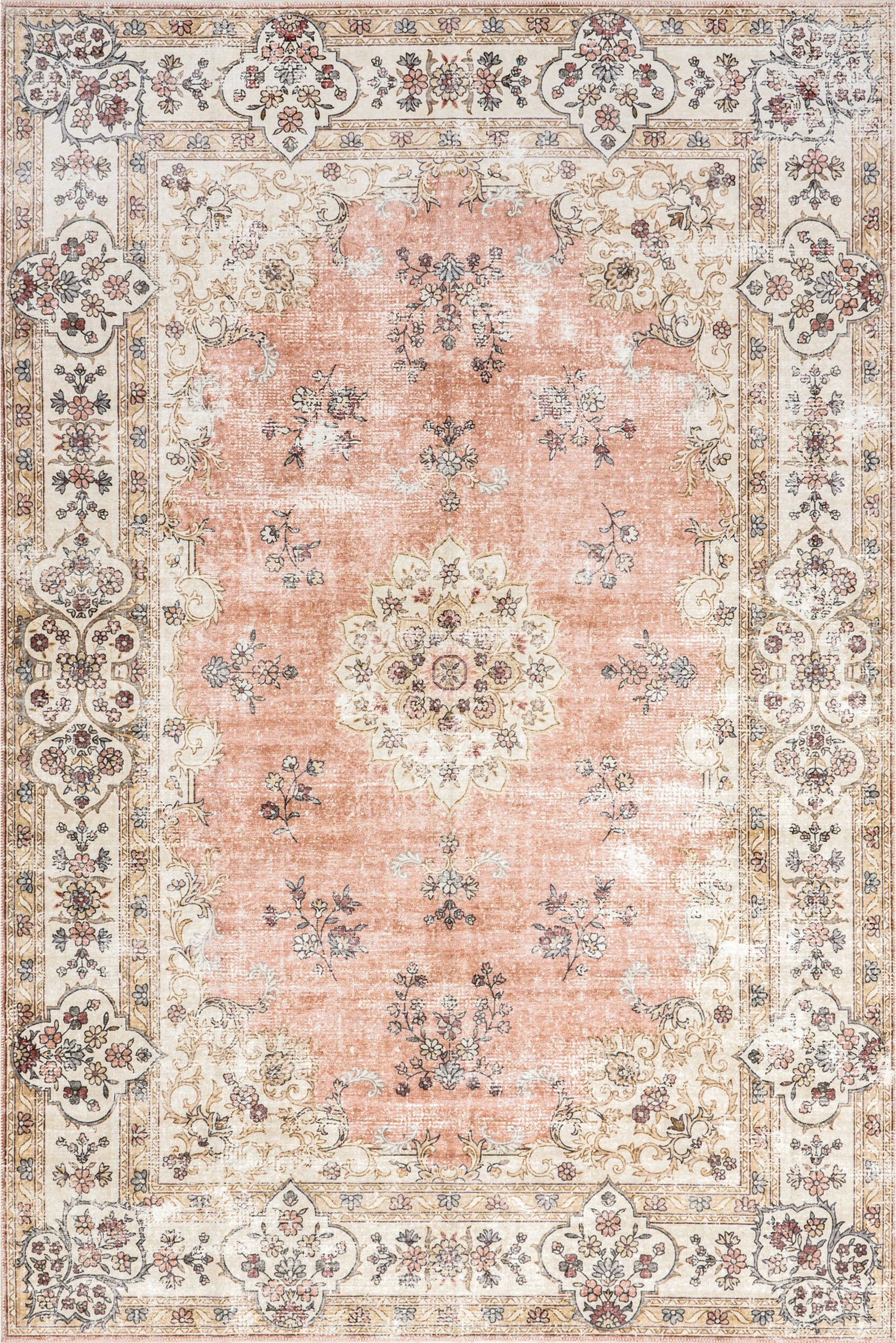 9e8688f1fec16299170596b1dca85b8bf844a3381de2c864e0b99ba3d344280c.jpg nuLOOM Ren Machine Washable Vintage Floral Area Rug - Peach - 2x3 Feet - Image 1