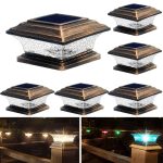 HUYIENO Solar Post Cap Lights Outdoor LED Lighting Deck Fence Two Modes Warm White/7 RGB Color Changing Suitable for 4x4 5x5 Wooden Brushed Copper