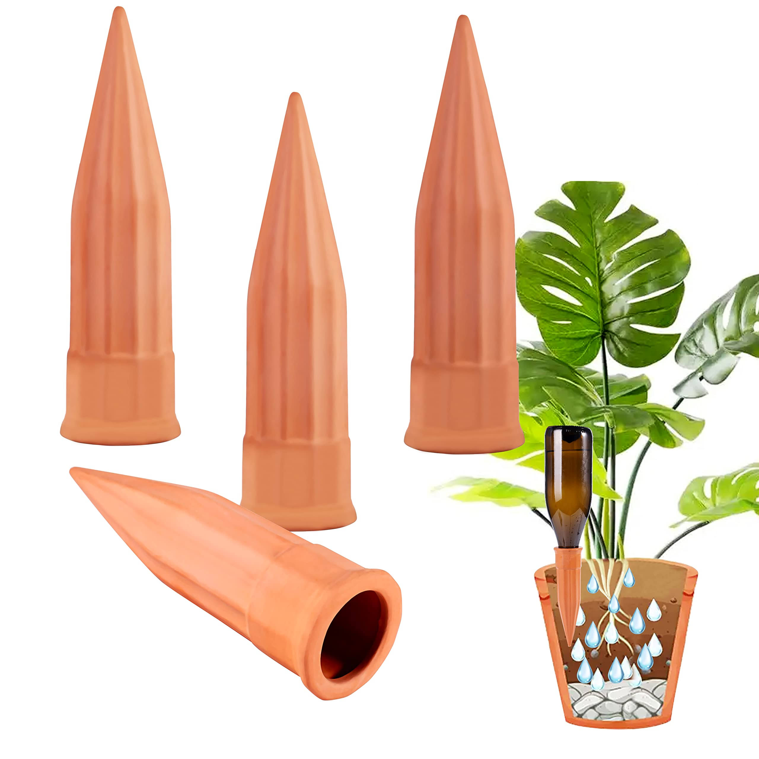 9ec87cb5d4995913194d9127fd3c0ec5961d76577cfbbca3610d4d8faa8fe2b5.jpg TKSCUSR Self Watering Spikes -4 Pack Terracotta Plant Watering Stakes Devices Vacation Self-Watering Stakes for Indoor/Outdoor Plants - Image 1