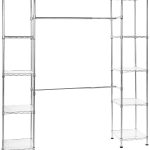 Basics Expandable Metal Hanging Storage Organizer Rack Wardrobe with Shelves 14 inch-63 inch x 58 inch-72 inch Chrome