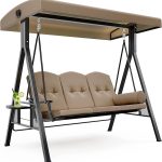 Dextrus Outdoor Patio Swing Chair, 3 Person Porch Swing with Adjustable Canopy, Removable Cushion,Suitable for Garden, Poolside, Balcony,(Brown)
