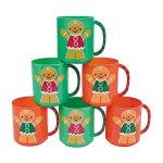 Fun Express - Plastic Holiday Gingerbread Man Mugs for Christmas - Party Supplies - Drinkware - Plastic Mugs W & Handles - Christmas - 12 Pieces