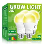 mfxmf 4 Pack LED Grow Light Bulb A19 Bulb Full Spectrum Plant Light Bulb 9W E26 Grow Bulb Replace Up to 100W Grow Light for Indoor Plants Flowers