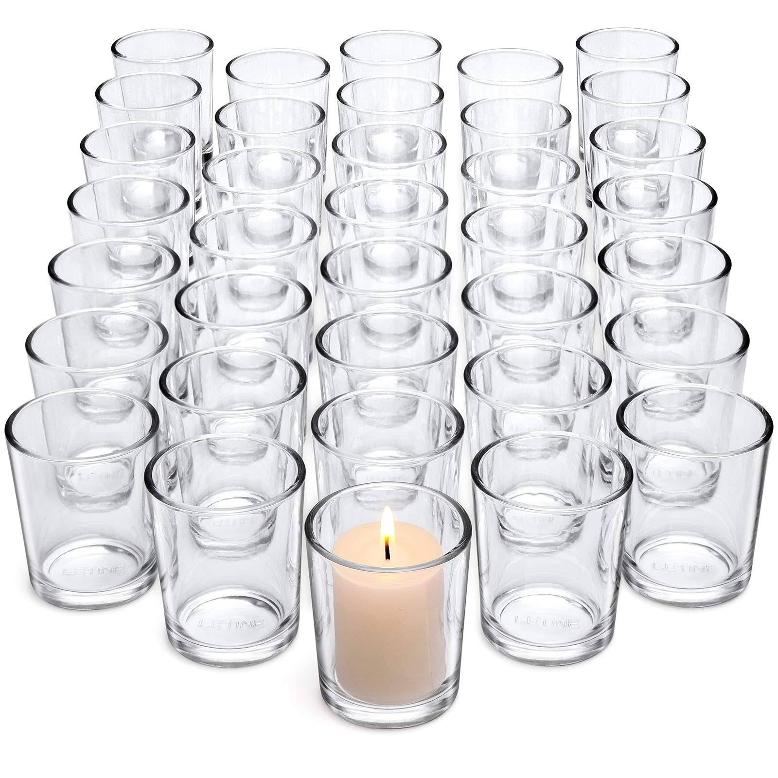 9f43d08bd235dac8c46f3b0b6d98933016f3c4db4af57f06a854af7e32ea3eab.jpg Letine Tealight Glass Votive Candle Holders Bulk Set of 36 - Clear Candle Holder for Festival Decor/Wedding Propose Parties Holiday and Home Decor - Image 1