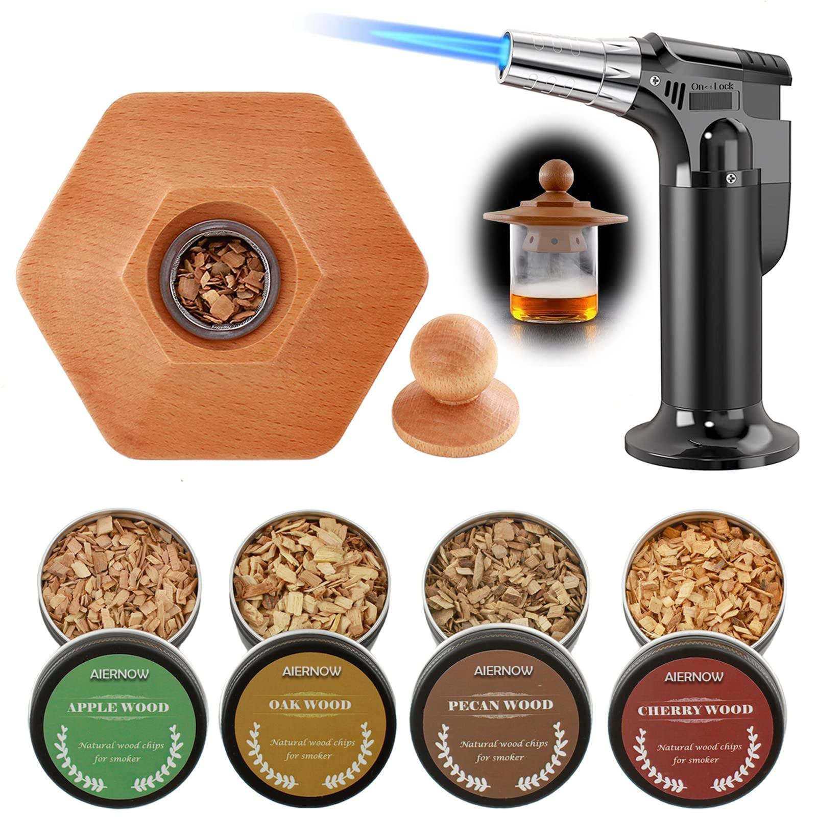 9f8b54598a8143b4da5e2e119e7e42656363a1e54956903885feb6bb7fdf8993.jpg Aiernow Cocktail Smoker Kit with Torch,Four Kinds of Wood Chips for Whiskey Smoker Lover.Drink Smoker Infuser Kit,Bourbon Smoker Kit,Old Fashioned - Image 1