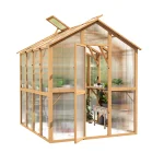 AECOJOY 6x7 FT Wooden Greenhouse for Outdoors, Walk-in Garden Greenhouse with Plant Stand, Lockable Door