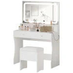 IRONCK Vanity Desk Set with LED Lighted Mirror & Power Outlet