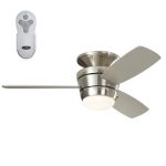 Harbor Breeze Mazon 44-in Brushed Nickel LED Indoor Flush Mount Ceiling Fan with Light Kit and Remote (3-Blade)