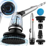 HattyRoom Rechargeable Cordless Electric Spin Scrubber with 5 Cleaning Brush Heads, Adjustable Shower Powerful Scrubber with Long Handle Extension Arm