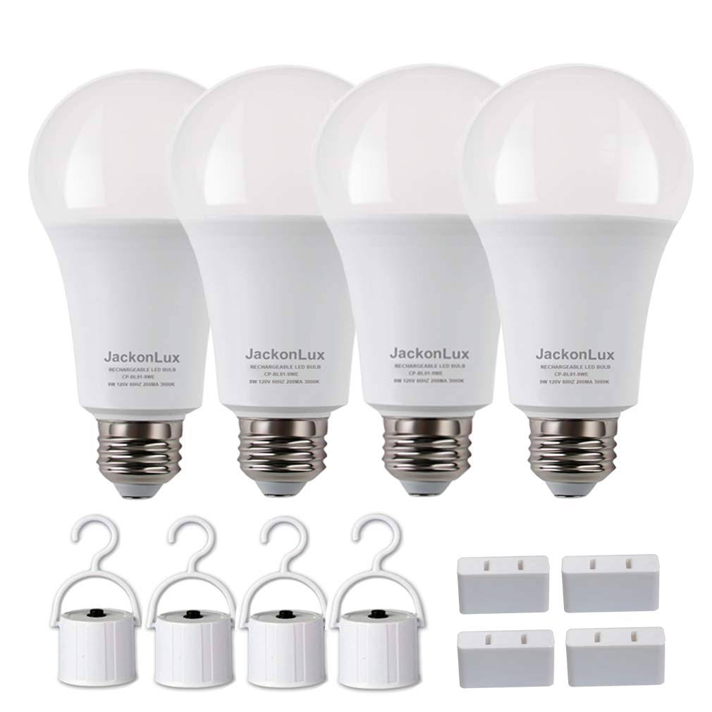 a066c691fa2da6d4bfef9a7b3da86dd0b0f437bac8fba489b94556a586fe4a5c.jpg JackonLux Rechargeable Emergency Light Bulb, Soft White, 4 Pack - Image 1