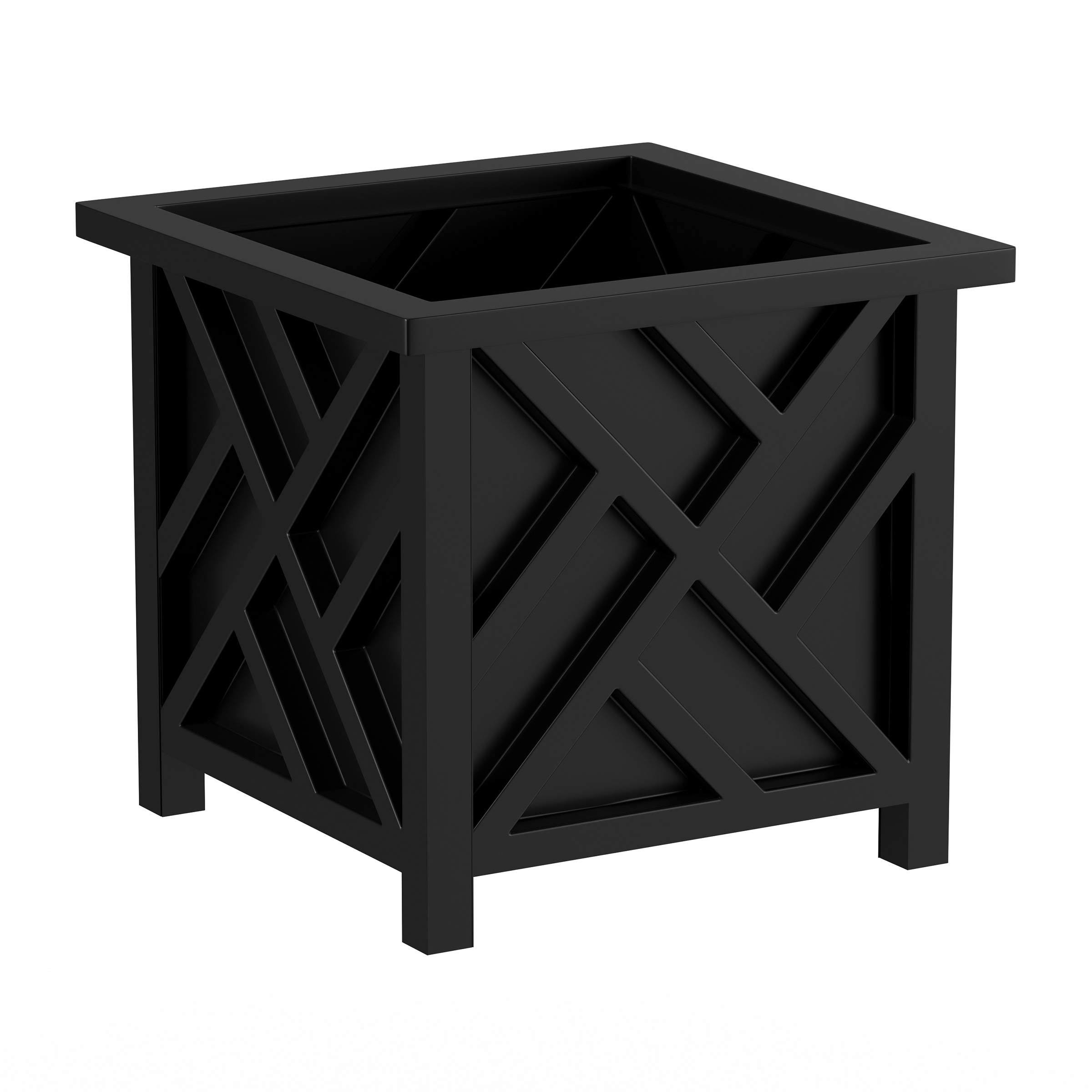 a06bda3d01c35a163c511170d7240269eabe28c5a6082f3a098e7fe610c91a68.jpg Square Planter Box- Black Lattice Container for Flowers & Plants - Image 1