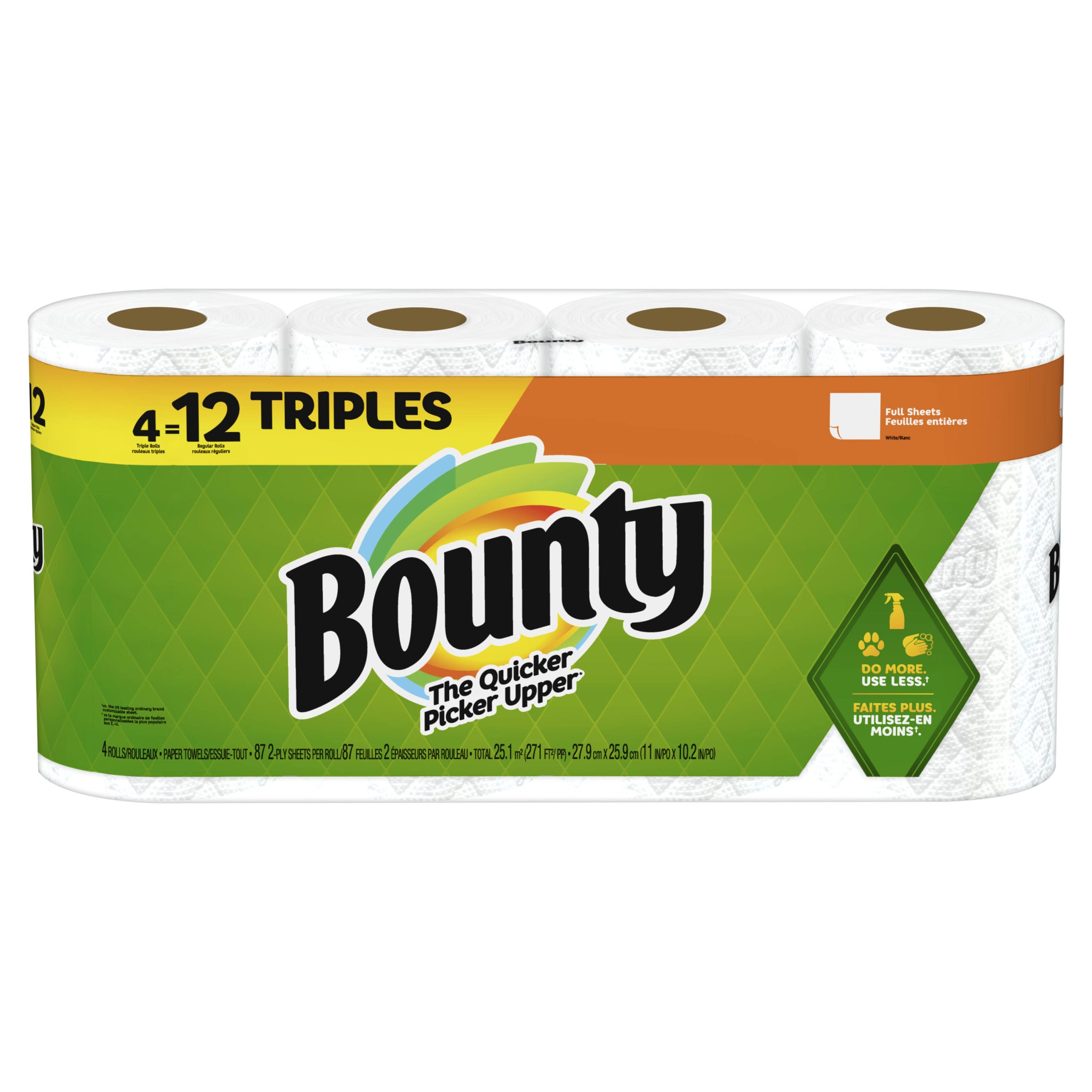 a0a2293d3ea1bc90e43a5bca3f88cfa9bc23442d2cae8a3cef71c5f2a4cbfe59.jpg Bounty Full Sheet Paper Towels, 4 Triple Rolls, White - Image 1