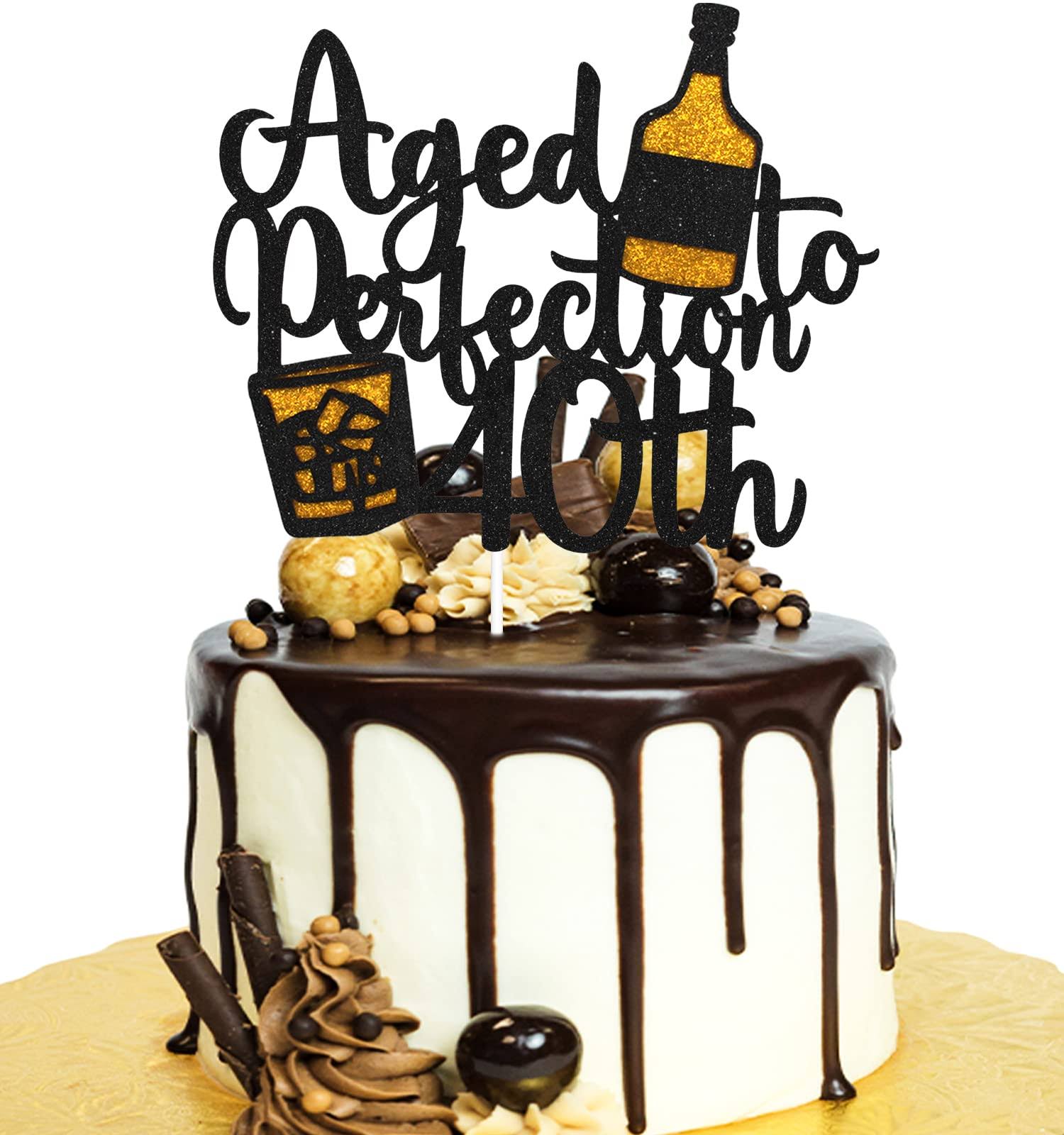 a0b485fc0dd0af775a494ee8ae5f7aee76e0f39a2f0c4c1fe83950c7fae9863d.jpg Aged to Perfection 40th Birthday Cake Topper - Whiskey 40th Birthday Black Glitter Cake Topper - Vintage 1983 Happy 40th Birthday Party Cake - Image 1