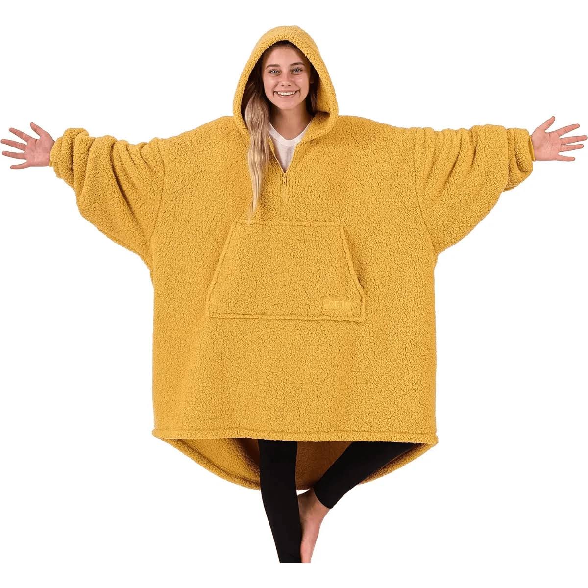 a0cf9a743a6fb08c711187d49d66fd6f39c93f0076a7be59ee1bf07a2d8f8ca9.jpg The Comfy Teddy Bear Quarter Zip Wearable Blanket ÿ Mustard - Image 1