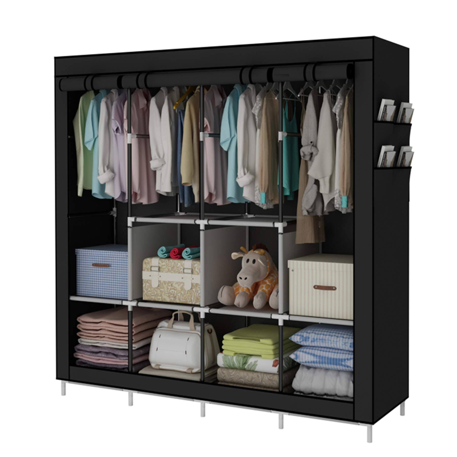 a0e0faf11e8dd9281dfaf20215913c6313d75dd12aaf997f8758b1e11be16919.jpg ACCSTORE Portable Wardrobe, Wardrobe Shelves, Clothes Storage Organiser with 4 Hanging Rails, Black - Image 1