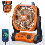 Drchop 20000mAh Camping Fan, 8�� Double Blades Powerful Battery Operated Fan, Battery Rechargeable Desk Fan with LED & Timers, 270��Pivot
